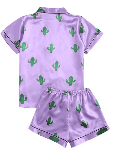 Image of Remidoo Women's Short Sleeve Button Down Satin 2 Piece Pajama Set Sleepwear Blue X-Small