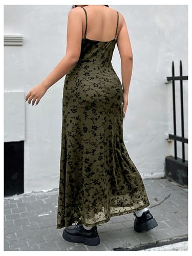 Floerns Women's Plus Size Sleeveless Floral Print Contrast Mesh Cami Long Dress3