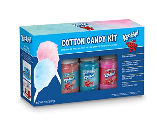 Nostalgia Kool-Aid Cotton Candy Flossing Sugar Party Kit 3-Pack, Blue Raspberry, Strawberry, Tropical Punch, 3-7 oz bottles - 21 total ounces - Bottles of Cotton Candy Sugar Mix