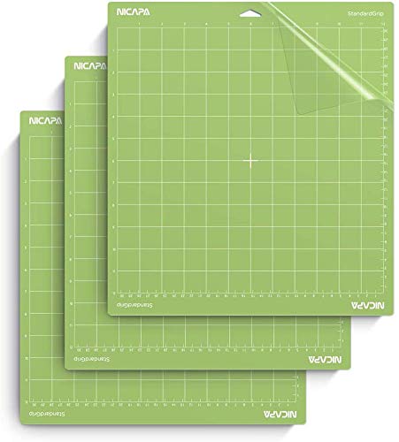 Nicapa Cutting Mat for Cricut Explore One/Air/Air 2/Maker (Standardgrip,12x12 inch,3pack) Adhesive&Sticky Non-Slip Flexible Gridded Vinyl Green Cut Mats Replacement Craft Accessories Set Matts