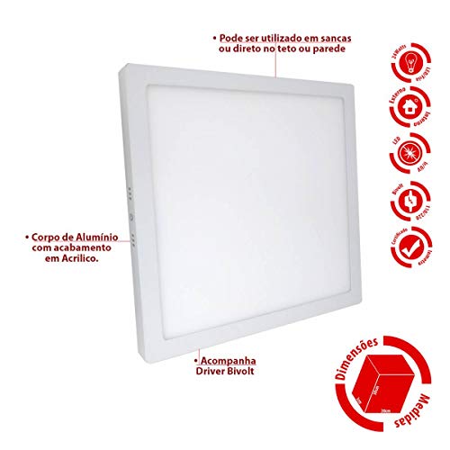 Kit 3 Luminária Painel Plafon Led Quadrado Sobrepor 24w 6000k