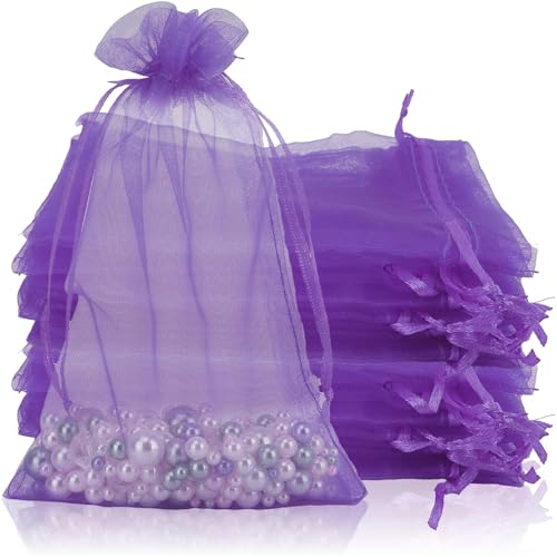50 Pièces Sachet Organza 10x15 cm Violet Clair - Pochon Tissu pour Bijoux, Pochette Cadeau Mariage, Sachet Dragees Baptême et Communion, Sac avec Cordon pour...