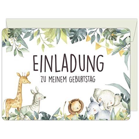 12 Einladungskarten zum Kindergeburtstag mit passenden Versandhüllen - Bunte Einladung zur Geburtstagsfeier - Geburtstagseinladungen - Partyeinladungen - Einladung zum Geburtstag Tierkinder Cover