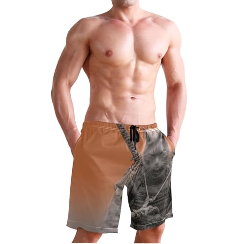 Men's Swim Trunks Cat Samurai Print, Quick Dry Beach Board Shorts with Lining-S3