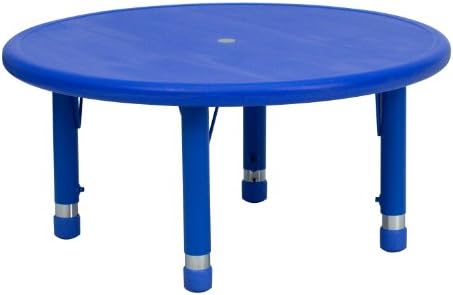 Flash Furniture 33'' Round Blue Plastic Height Adjustable Activity Table