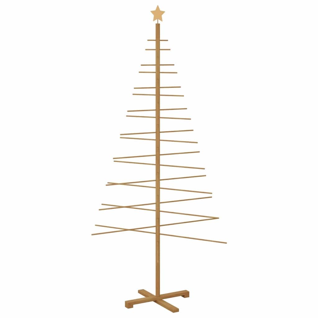 Árbol de Navidad rústico de bambú macizo con soporte de pino de 210 cm, color marrón, diseño natural para interiores y exteriores protegidos, fácil de montar