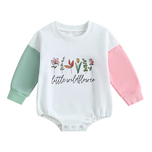 Image of Muasaaluxi Newborn Baby Girl Fall Clothes Long Sleeve Crewneck Sweatshirt Romper Color Block Shirts Oversized Sweater