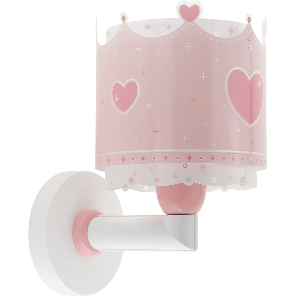 Dalber Lámpara Aplique Pared Infantil Corona Princesa Rosa 61109 | Lámpara aplique de pared con instalación directa a la corriente o mediante cable con interruptor incluido. Little Queen