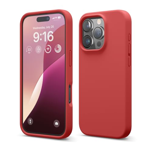 elago Compatible con Funda para iPhone 16 Pro, Funda de Silicona Líquida Premium, Funda Protectora de Cuerpo Completo, A Prueba de Golpes, Forro de Microfibra Suave Antirrayas (Rojo)