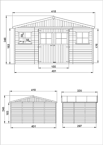 Gartenhaus Timbela Holz Gartenschuppen mit Fenstern und Doppeltüren