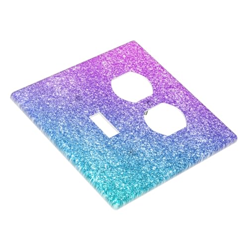 Decorative Outlet Covers Gillter Purple Pink Blue Gradient Sparkle 2 Gang Outlet Cover Wall Plate Single Toggle Duplex Light Switch Cover Plate Switch Plate Covers for Bedroom Home Decor