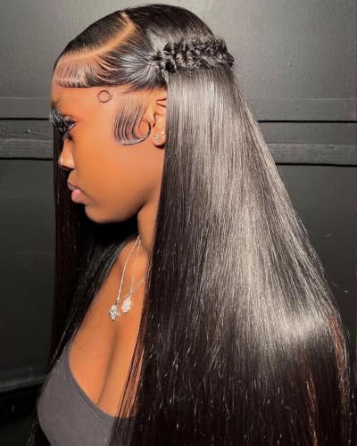 BEEOS 13x6 SKINLIKE Real HD Lace Frontal Wig, 250% Density Pre-plucked Hairline Bleached Knots Ear to Ear Full Frontal Straight 0.10mm Ultra-thin Invisible HD Lace Human Hair Wigs 22 Inch