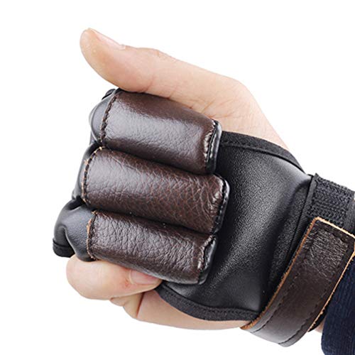 FAVOMOTO Luva de Arco E Flecha Luvas de Couro Com Três Dedos Luvas de Proteção de Tiro Guarda Compos