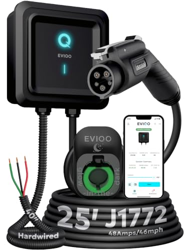 EVIQO 48A Level 2 EV Charger with Wi‑Fi 25ft Cable Indoor/Outdoor Weatherproof