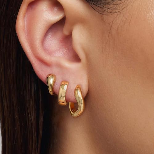 3 Pairs Gold Hoop Earrings for Women Trendy Dainty Gold Huggie Earrings 14k Gold Stud Earring Hypoallergenic Earrings Small Hoop Earrings for Gifts3