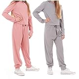 Pure Essence Girls' Fleece Jog Set - 4 Piece Fleece Lined Ultra Soft Pullover Hoodie and Jogger Sweatpants (7-16)