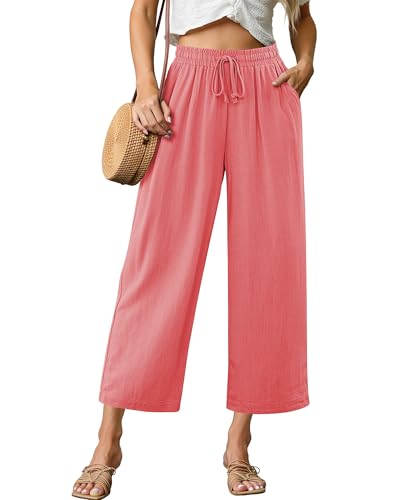 GRAPENT Palazzo Pants for Women High Waist Pink Linen Pants