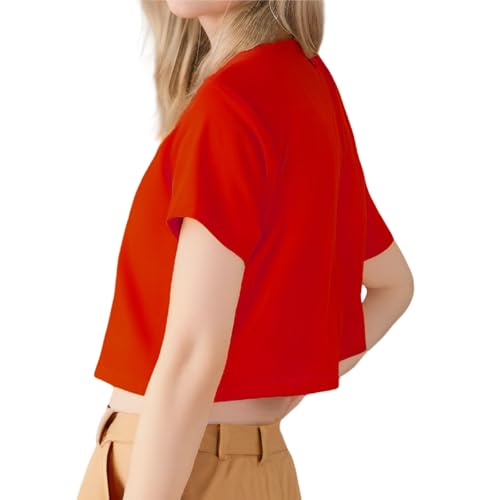 Image of Girls Cropped T-Shirt Short Sleeve Round Neck Cotton Comfy Y2k Basic Cute Dance Crop Tops Tees for Kids