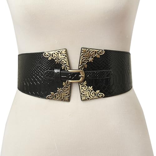 Joukavor Women's Medieval Viking Wide Leather Belt Black Corset Waist Belt Ren Faire Accessory3