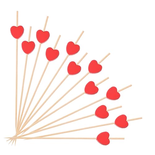 Mabor 100Pcs Heart Toothpicks for Appetizers, Red Heart Cocktail Picks for Drinks Fruit Food Fancy Heart-Shaped Bamboo Skewers for Valentines Wedding Birthday Party Decoration Supplies, 4.8 Inch