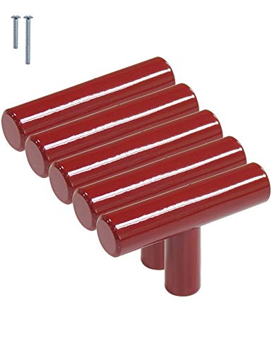 PinLin 5 Piezas Tiradores Cocina Solo agujero Rojo Tiradores Armario Acero Inoxidable Tiradores Muebles, Tornillos incluidos