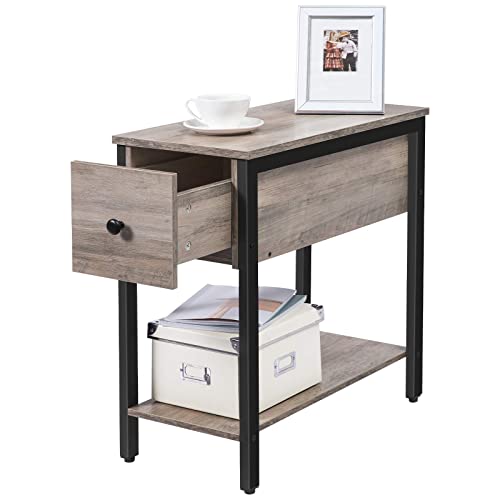 Hoobro Side Table, 2-Tier Nightstand With Drawer, Narrow End Table For Small Spaces, Stable And Sturdy Construction, Wood Look Accent Furniture With Metal Frame, Greige And Black Bg04Bz01 #TOP5