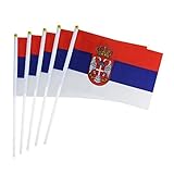 25 Pack Hand Held Small Mini Flag Serbia Serbian Flag Stick Flag Round Top National Country Flags,Party Decorations Supplies For Parades,World Cup,Festival Events,International Festival