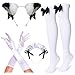 Anime French Cat Maid Apron Fancy Dress Cosplay Costume Headwear Gloves Socks Set(Black S)