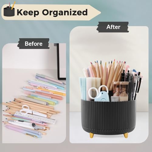 Image of SKYDUE 2 Pack Pen Holder, 360 Degree Rotating Pencil Holder for Desk Organizer, Rotating Desktop Pen Organizer with 5 Slots, Office Supplies, Pencil Cup for Office, School, Home