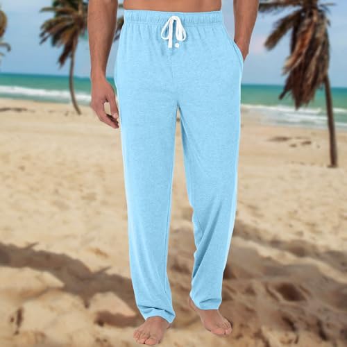 Mens Pajama Pants Soft Lightweight Drawstring Straight Leg Sleep Cotton Lounge Pants Loose Sleepwear with Pockets2