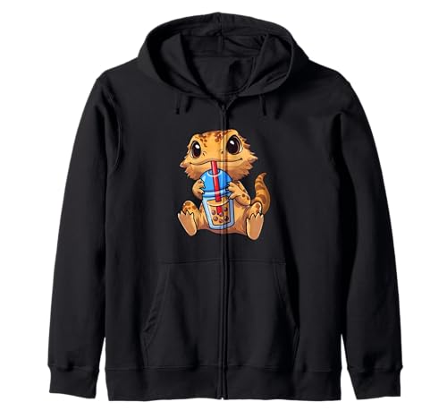 Tiny Dinosaur Bubble Boba Tea Bearded Dragon Lover Sudadera con Capucha