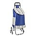 Chariot de shopping pliable, panier pour scooter, sac à main en tissu oxford imperméable pour les voyages en avion ou en train, 35 litres, XXL 100 kg, 6 roues, bleu.