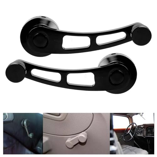 Image of Window Crank, 2PCS Window Crank Handle Replacement Alloy Window Handle Riser Winder Crank Fit for Classic Car, Ergonomic Design for Easy Operation with Installation Tool (Black)