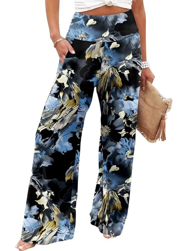 JZC Women's Palazzo Lounge Pants Casual Wide Leg Pants High Waist Flowy Toursers with Pockets