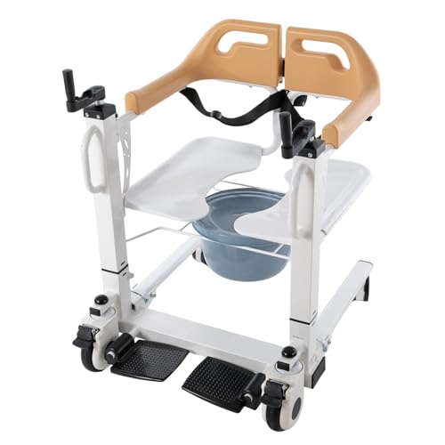 Silla de baño para adultos, silla de ducha móvil, elevador de pacientes, altura regulable hasta 100 kg, silla de ruedas multifunción con acolchado y pedales y cubo de inodoro