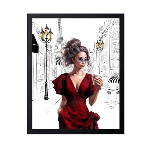 Image of Poster Master Lady in Red Print - Fashion Poster - Paris Designer Art - Modern Wall Design - Chic Gift for Women & Fashionista - Glam Decor for Bedroom or Girl's Room - 11x14 Black Framed