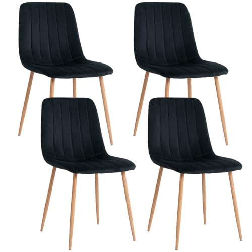 HAIZAO Dining Chairs Set of 4, Modern Kitchen Dining Room Chairs, Ergonomic Velvet Dining Chair Upholstered Cushion Seat and Sturdy Metal Legs (Black with Wooden Legs)