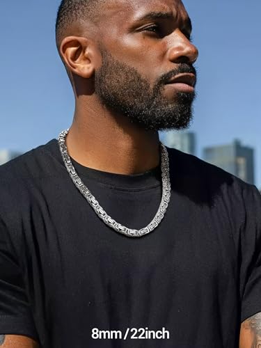 PROSTEEL 4MM/6MM/8MM Stainless Steel Necklace for Men, Stylish and Cool, Byzantine Chain Black Gold Silver Tone, 18-30 Inches, Come with Box2