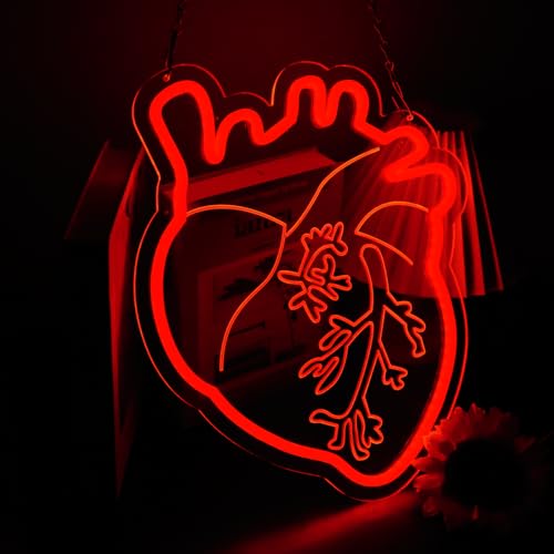Image of Human Heart Neon Sign for Wall Decor, Led Red Dimmable Heart Neon Light for Man Cave Home Bar Bistro Club Cafe Game Room Bedroom Birthday Party Gifts