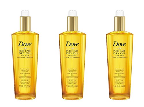 Lot of 3 Dove Dry Oil, Pure Care Nourishing Hair Treatment with African Macadamia Oil