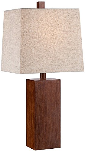 360 Lighting Darryl Modern Accent Table Lamp 23" High Faux Wood Rectangular Block Textured Brown Tan Fabric Shade For Bedroom Living Room House Home Bedside Nightstand Office Entryway Kids #TOP13