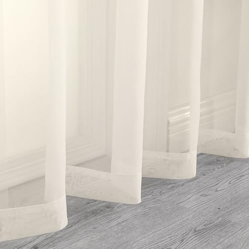Image of Chyhomenyc Cream Sheer Valance for Windows, 42Wx12L, 2 Pack | Light Filtering Voile Soft Airy Topper Small Window Treatment Rod Pocket, Living Room Bedroom Laundry Basement