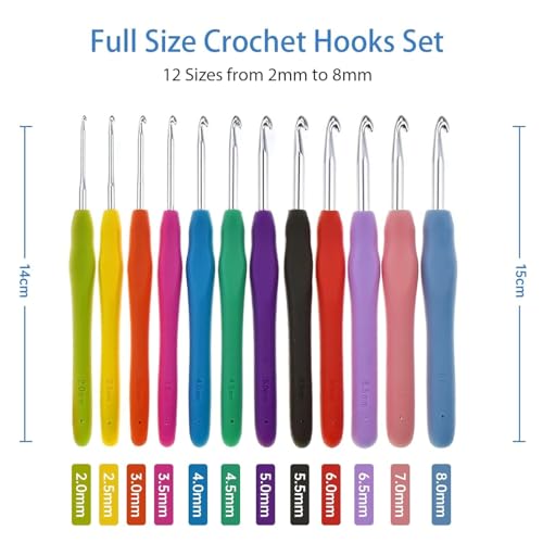 Image of Crochet Kit with Soft Grip Handles - Full Crochet Hook Set for Beginners & Yarn Lovers - Ergonomic Crochet Tools for DIY Craft & Gifting (Crochet Hooks Set)