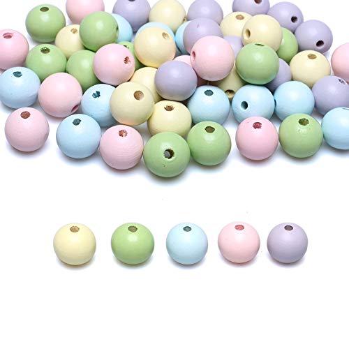 20mm 50pcs Colored Wood Beads with 4mm Hole Variety Pack Smooth Loose Beads for Farmhouse Garland/Craft/Jewelry Making/Home Party Decor (10pcs for Each Color)