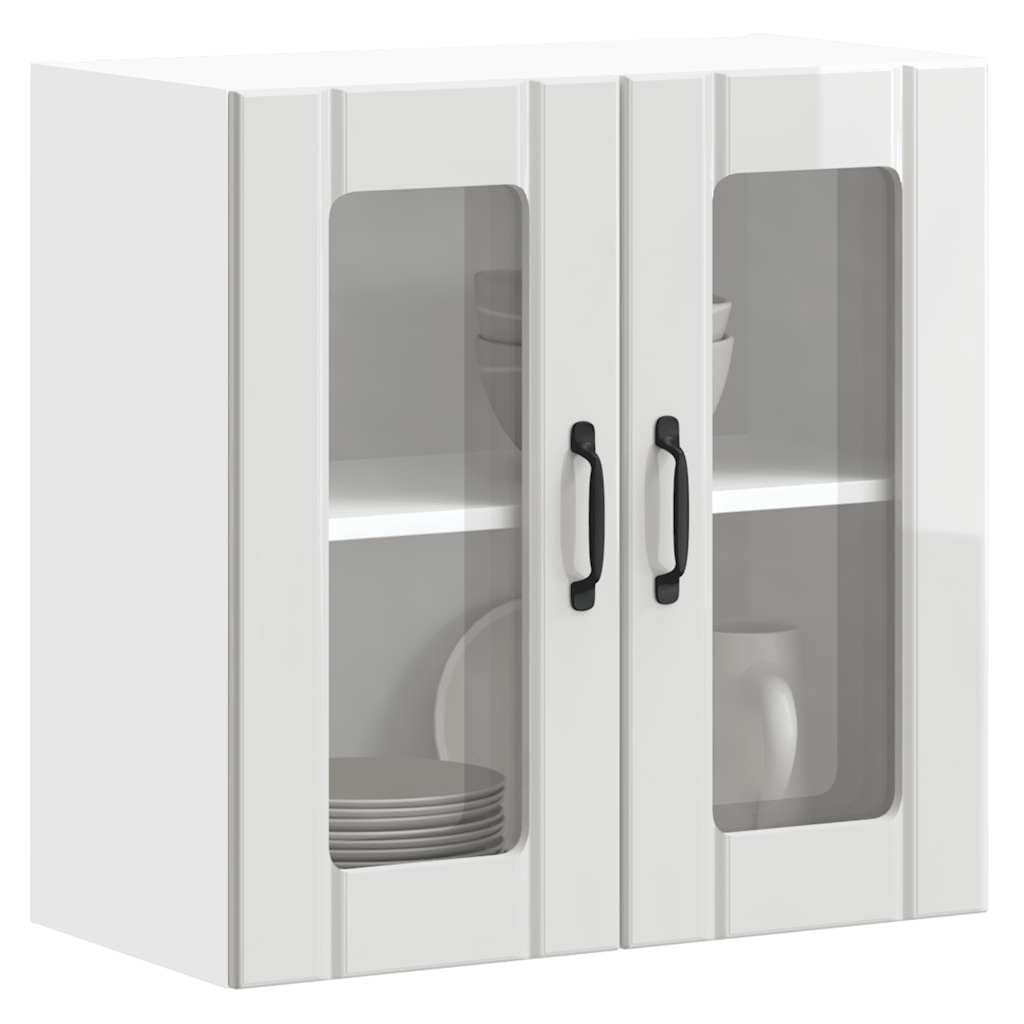 Pensile da Cucina Lucca Bianco Lucido con Porta in Vetro 60x31x60 cm
