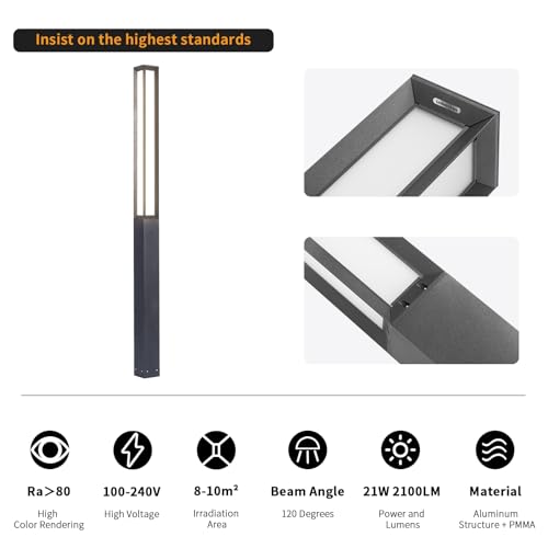 Image of Landscape Path Light, 92 inch Modern Outdoor LED Luxury Bollard Lighting with IP65 Waterproof for Lawn Courtyard Driveway Pathway Decoration