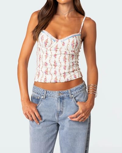 Women Teens Cute Babydoll Tops Y2k Floral Lace Trim Camisole Ruffle Tank Top Summer Flowy Peplum Top Streetwear4