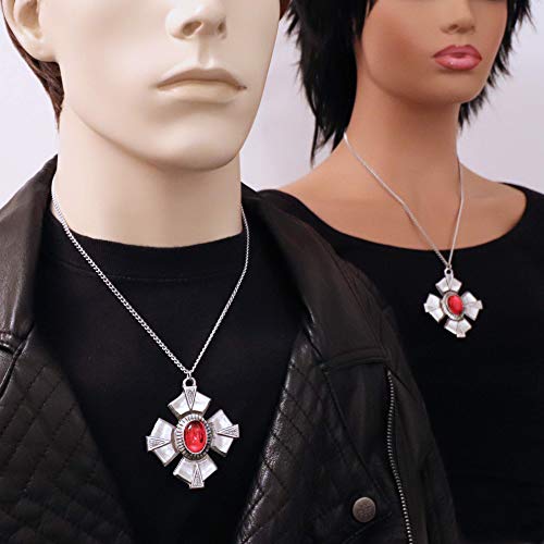 Medallion With Red Cabochon Medieval Renaissance Silver Finish Pendant Necklace #TOP1