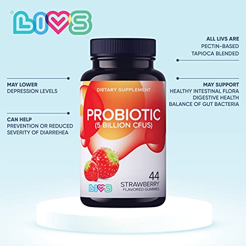 Livs Probiotic (5 Billion Cfus) Gummy Vitamin - Daily Probiotic Gummies, All-Natural, Gluten-Free, Non-Gmo, Digestive Gummies Probiotic - Strawberry Flavored, 44 Count #TOP5