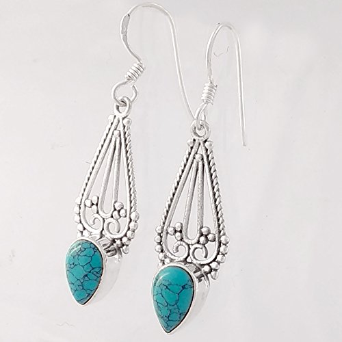 Turquoise Matrix Solid 925 Sterling Silver Earrings, Handmade Jewelry for Women, Turquoise Earrings